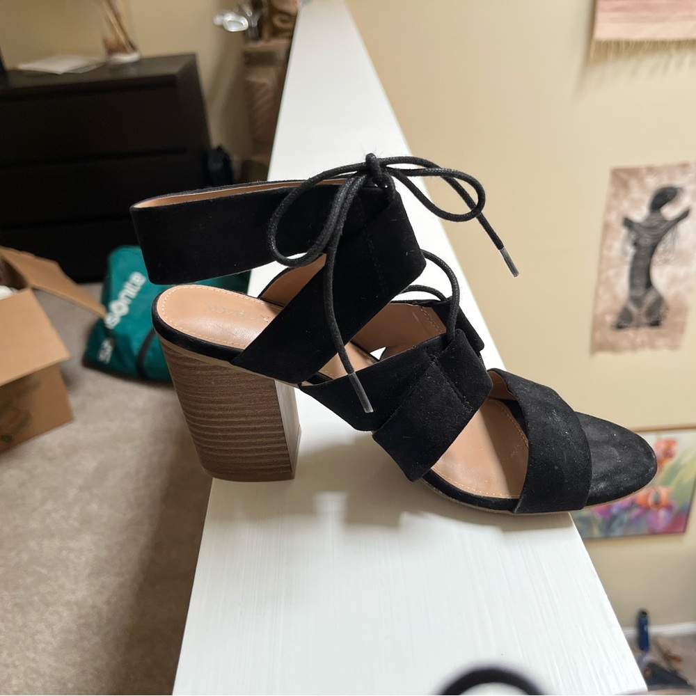 Women's Black Suede Block Heel Sandals 7.5